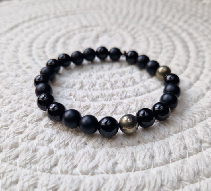 Lava Stone & Pyrite Crystal Bracelet