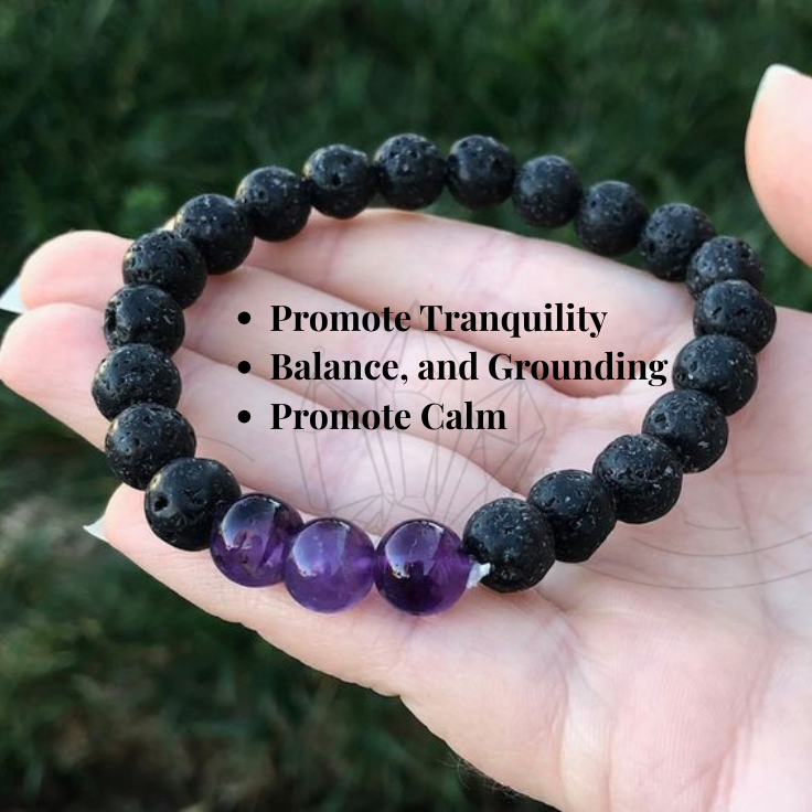 Lava Stone & Amethyst Crystal Bracelet