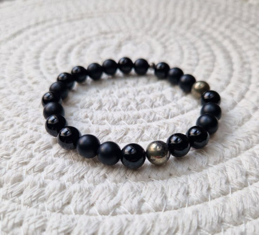 Lava Stone & Pyrite Crystal Bracelet