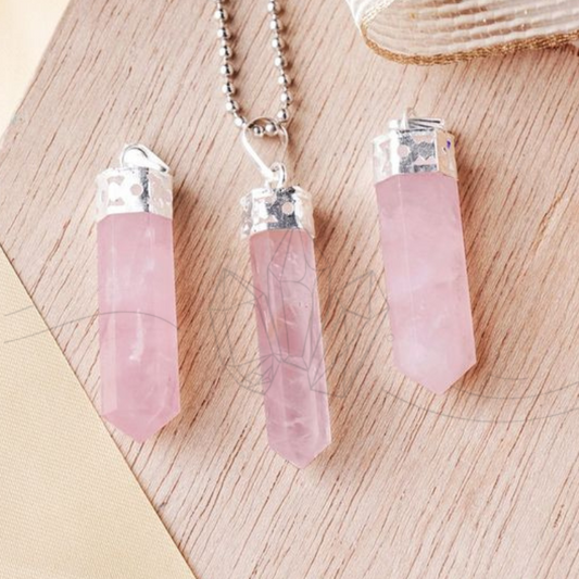 Rose Quartz Crystal Pencil Pendant
