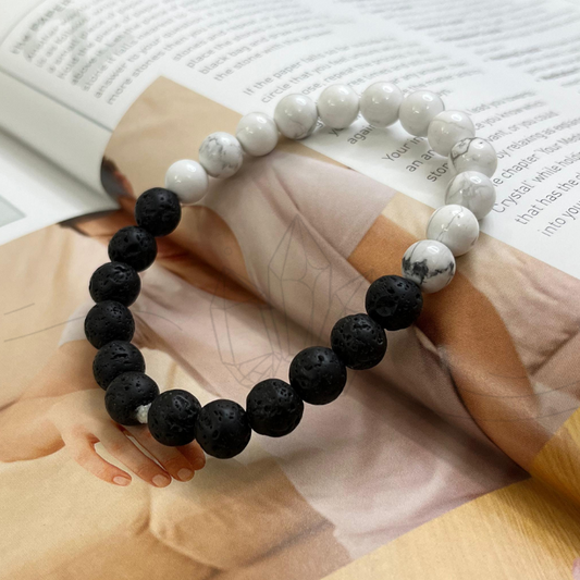Howlite and Lava Stone Crystal Bracelet