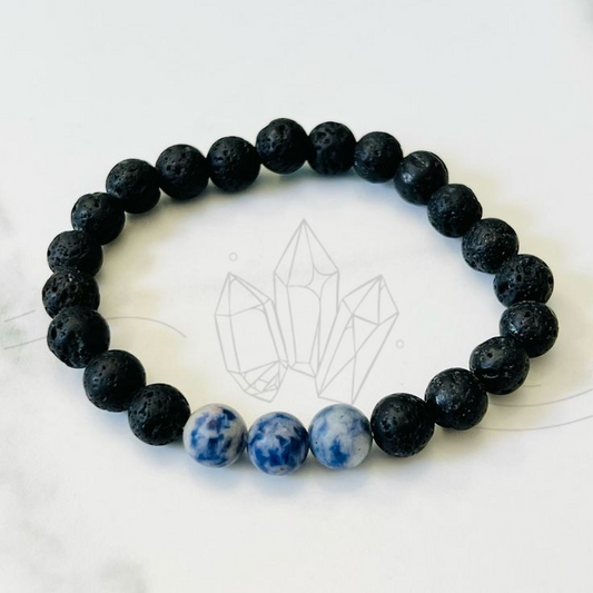 Lava Stone & Sodalite Crystal Bracelet