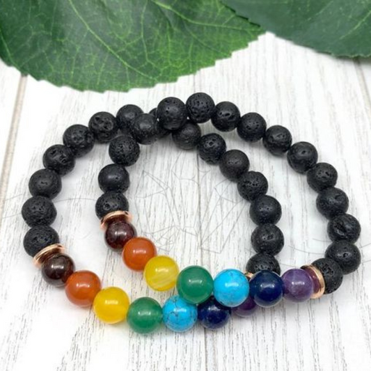 Lava Stone & Seven Chakra Crystal Bracelet