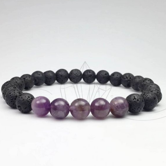 Lava Stone & Amethyst Crystal Bracelet